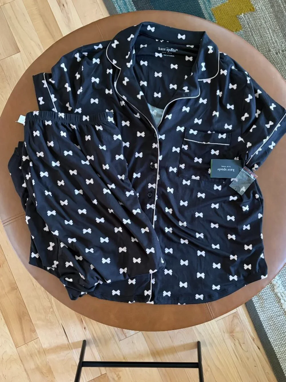 Kate Spade New York Bows Pajama Set Black White NWT womens size XL soft comfy